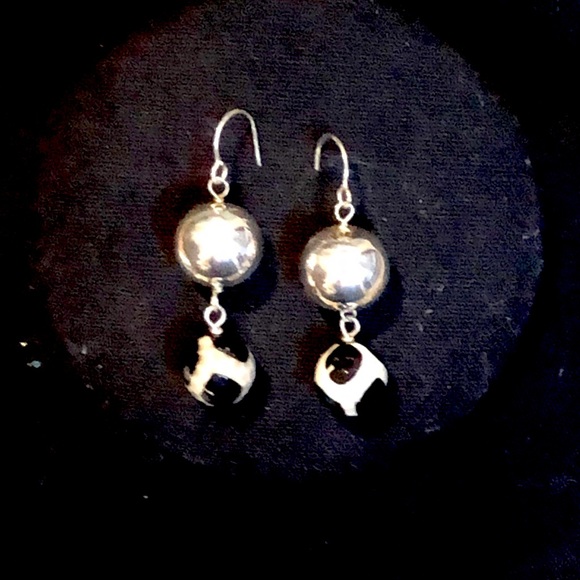 SIMON SEBBAG Sterling Silver Hammered Turtle Shell Agate Drop Dangle Earrings - Picture 5 of 11